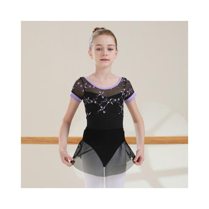 Girls Ballet Leotard Short Sleeve Dance Clothes Ballet Lace Tulle Skirt Ballet Dancer Costume