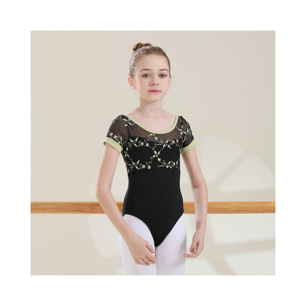 Girls Ballet Leotard Short Sleeve Dance Clothes Ballet Lace Tulle Skirt Ballet Dancer Costume