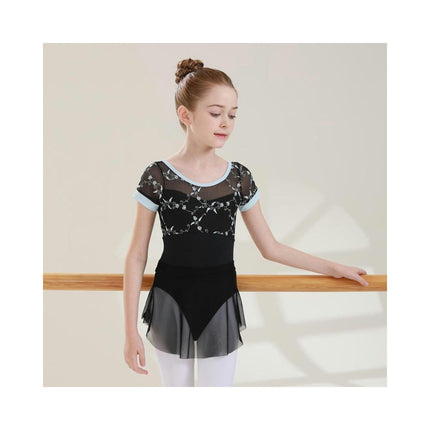 Girls Ballet Leotard Short Sleeve Dance Clothes Ballet Lace Tulle Skirt Ballet Dancer Costume