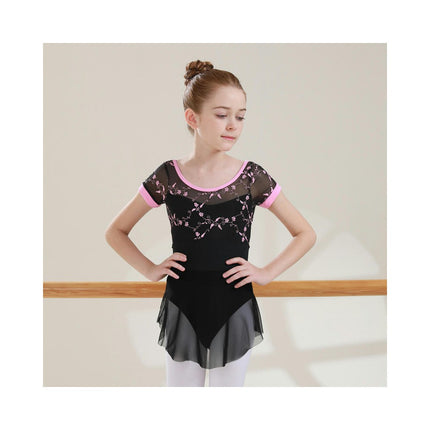 Girls Ballet Leotard Short Sleeve Dance Clothes Ballet Lace Tulle Skirt Ballet Dancer Costume