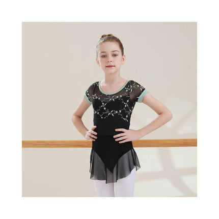 Girls Ballet Leotard Short Sleeve Dance Clothes Ballet Lace Tulle Skirt Ballet Dancer Costume