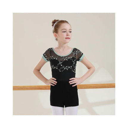 Girls Ballet Leotard Short Sleeve Dance Clothes Ballet Lace Tulle Skirt Ballet Dancer Costume