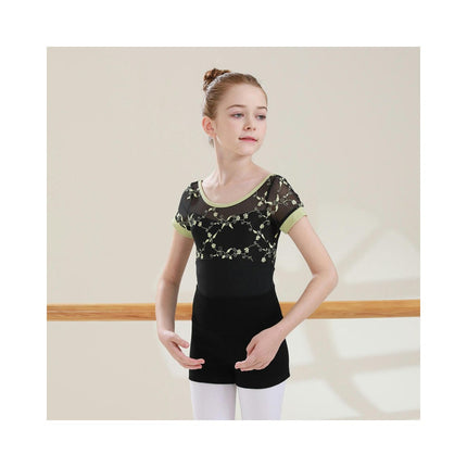 Girls Ballet Leotard Short Sleeve Dance Clothes Ballet Lace Tulle Skirt Ballet Dancer Costume