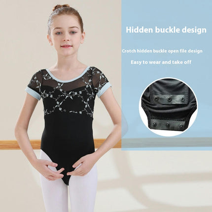 Girls Ballet Leotard Short Sleeve Dance Clothes Ballet Lace Tulle Skirt Ballet Dancer Costume