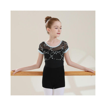 Girls Ballet Leotard Short Sleeve Dance Clothes Ballet Lace Tulle Skirt Ballet Dancer Costume