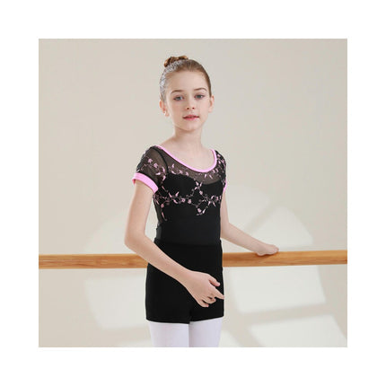 Girls Ballet Leotard Short Sleeve Dance Clothes Ballet Lace Tulle Skirt Ballet Dancer Costume