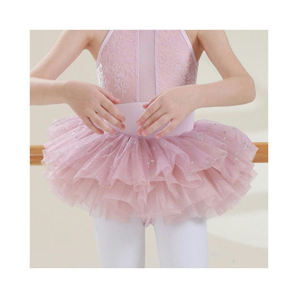 Girls Ballet Dance Dress Lace Short Sleeve Leotards with Removable Tutu Skirt Ballerina Outfit