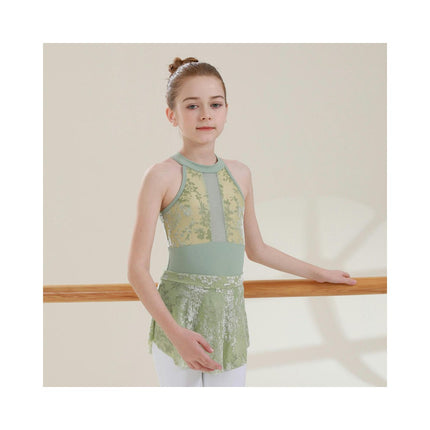 Girls Ballet Dance Dress Lace Short Sleeve Leotards with Removable Tutu Skirt Ballerina Outfit