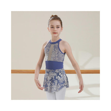 Girls Ballet Dance Dress Lace Short Sleeve Leotards with Removable Tutu Skirt Ballerina Outfit