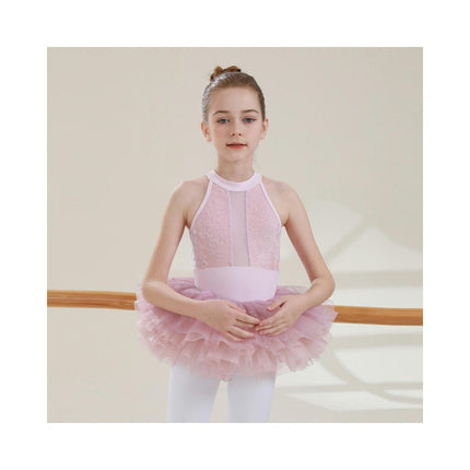 Girls Ballet Dance Dress Lace Short Sleeve Leotards with Removable Tutu Skirt Ballerina Outfit