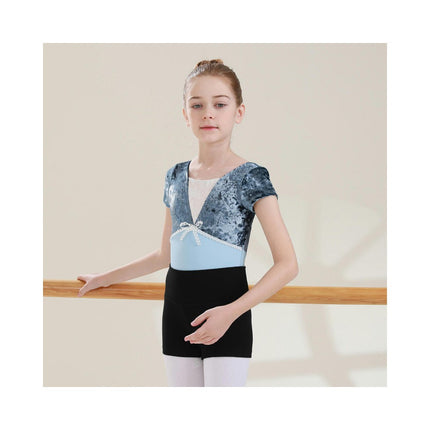 Girls Dancewear Short Sleeve Dancewear Patchwork Velvet Short Sleeve Ballet Wear