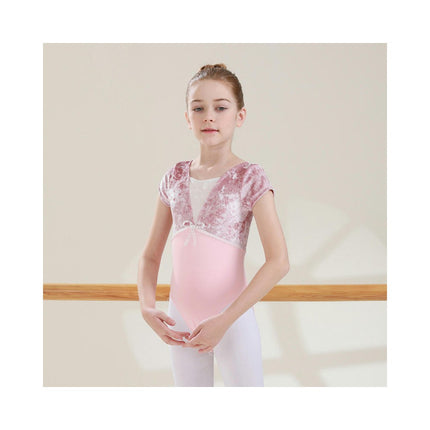 Girls Dancewear Short Sleeve Dancewear Patchwork Velvet Short Sleeve Ballet Wear