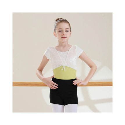 Girls Dancewear Short Sleeve Dancewear Patchwork Velvet Short Sleeve Ballet Wear