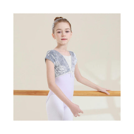 Girls Dancewear Short Sleeve Dancewear Patchwork Velvet Short Sleeve Ballet Wear