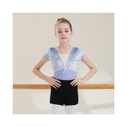 Girls Dancewear Short Sleeve Dancewear Patchwork Velvet Short Sleeve Ballet Wear