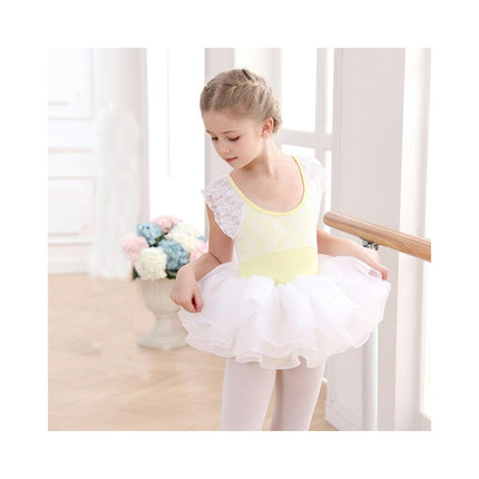 Girls Short Sleeve Lace Ballet Leotard with Detachable Tutu Set