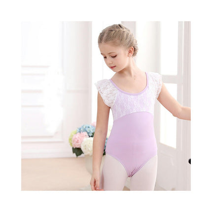 Girls Short Sleeve Lace Ballet Leotard with Detachable Tutu Set