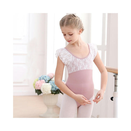 Girls Short Sleeve Lace Ballet Leotard with Detachable Tutu Set