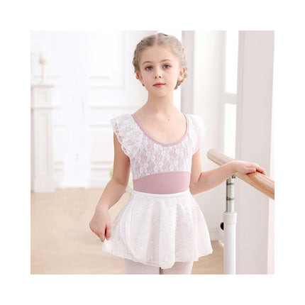 Girls Short Sleeve Lace Ballet Leotard with Detachable Tutu Set