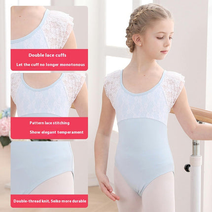 Girls Short Sleeve Lace Ballet Leotard with Detachable Tutu Set