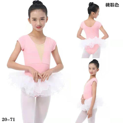 Girls Short Sleeve Ballet Costume Toddler Nylon Ballet Leotard Set with Shorts and Skirt