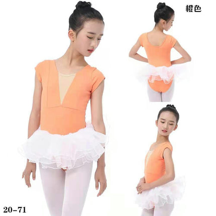 Girls Short Sleeve Ballet Costume Toddler Nylon Ballet Leotard Set with Shorts and Skirt