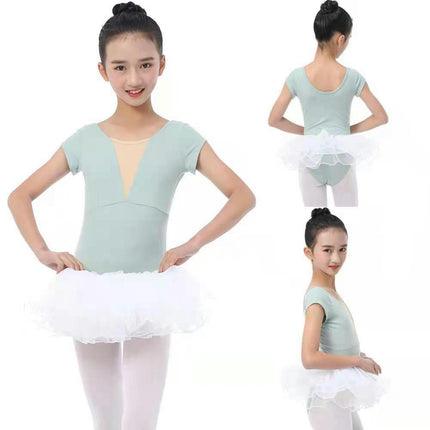 Girls Short Sleeve Ballet Costume Toddler Nylon Ballet Leotard Set with Shorts and Skirt