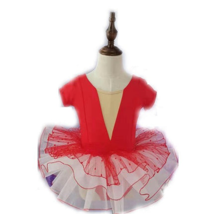 Girls Short Sleeve Ballet Costume Toddler Nylon Ballet Leotard Set with Shorts and Skirt