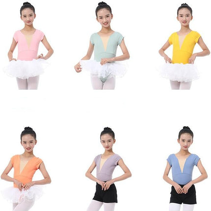 Girls Short Sleeve Ballet Costume Toddler Nylon Ballet Leotard Set with Shorts and Skirt