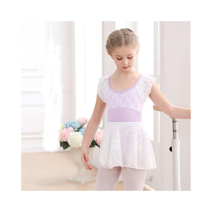 Girls Short Sleeve Lace Ballet Costume Toddler Exam Dress Gymnastics Costume With Short Skirt Suit