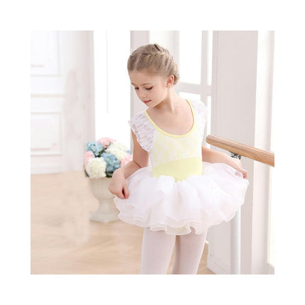 Girls Short Sleeve Lace Ballet Costume Toddler Exam Dress Gymnastics Costume With Short Skirt Suit