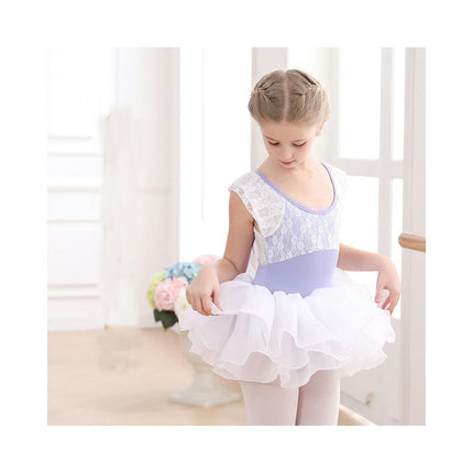 Girls Short Sleeve Lace Ballet Costume Toddler Exam Dress Gymnastics Costume With Short Skirt Suit