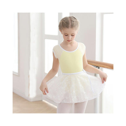 Girls Short Sleeve Ballet Costume Toddler Exam Suit Gymnastics Suit With Skirt Set