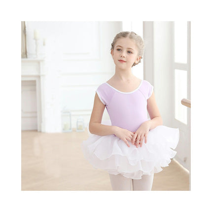 Girls Short Sleeve Ballet Costume Toddler Exam Suit Gymnastics Suit With Skirt Set