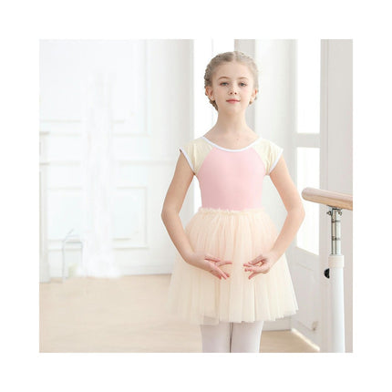 Girls Short Sleeve Ballet Costume Toddler Exam Suit Gymnastics Suit With Skirt Set