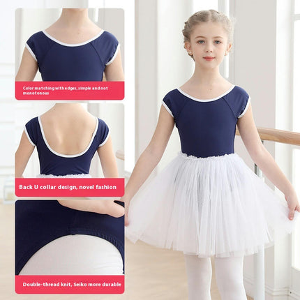 Girls Short Sleeve Ballet Costume Toddler Exam Suit Gymnastics Suit With Skirt Set