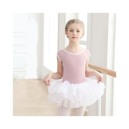 Girls Short Sleeve Ballet Costume Toddler Exam Suit Gymnastics Suit With Skirt Set