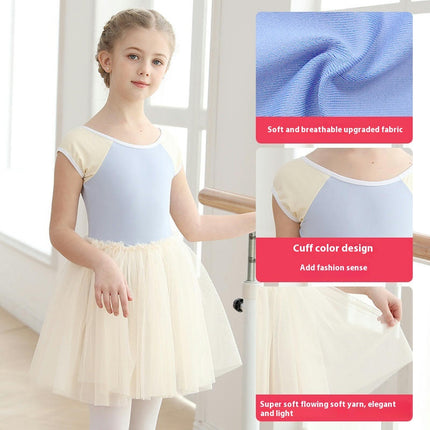 Girls Short Sleeve Ballet Costume Toddler Exam Suit Gymnastics Suit With Skirt Set