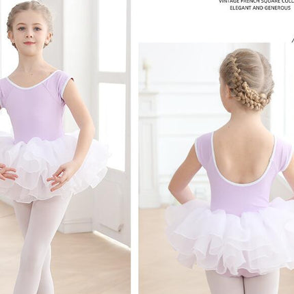 Girls Short Sleeve Ballet Costume Toddler Exam Suit Gymnastics Suit With Skirt Set