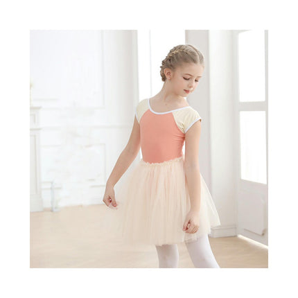 Girls Short Sleeve Ballet Costume Toddler Exam Suit Gymnastics Suit With Skirt Set