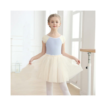 Girls Short Sleeve Ballet Costume Toddler Exam Suit Gymnastics Suit With Skirt Set