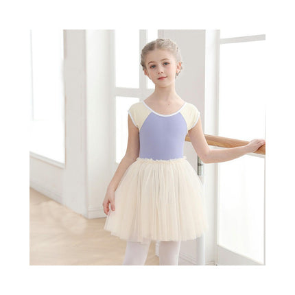 Girls Short Sleeve Ballet Costume Toddler Exam Suit Gymnastics Suit With Skirt Set