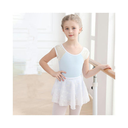 Girls Short Sleeve Ballet Costume Toddler Exam Suit Gymnastics Suit With Skirt Set