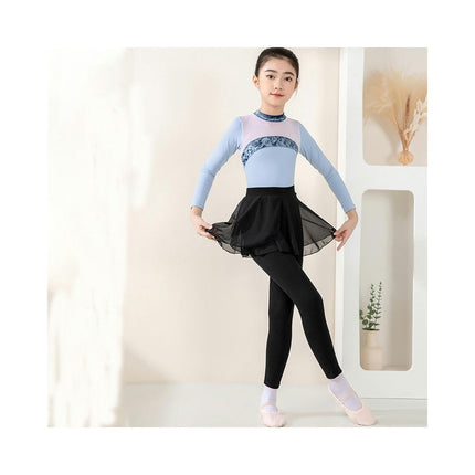 Girls Long Sleeve Color Blocking Ballet Costume Toddler Exam Dress Gymnastics Suit Set