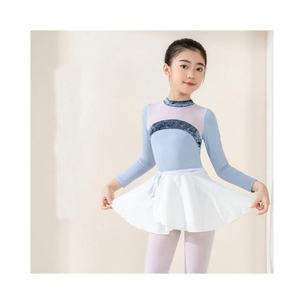 Girls Long Sleeve Color Blocking Ballet Costume Toddler Exam Dress Gymnastics Suit Set