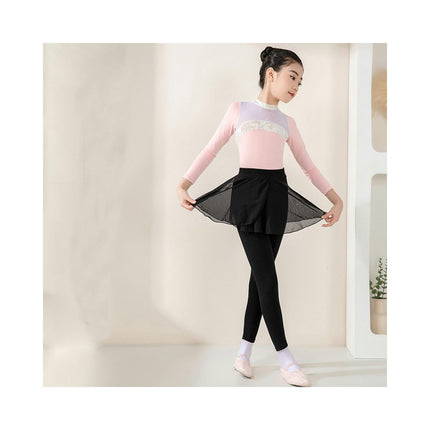 Girls Long Sleeve Color Blocking Ballet Costume Toddler Exam Dress Gymnastics Suit Set