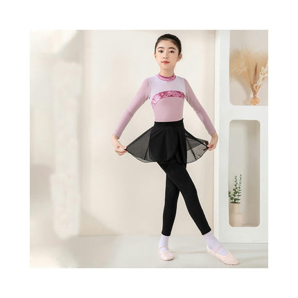 Girls Long Sleeve Color Blocking Ballet Costume Toddler Exam Dress Gymnastics Suit Set