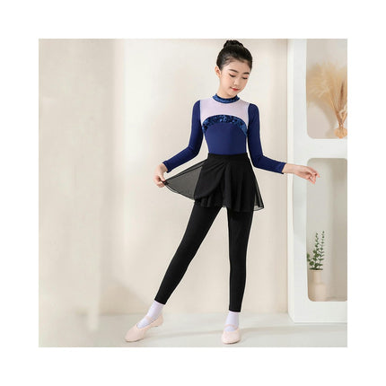 Girls Long Sleeve Color Blocking Ballet Costume Toddler Exam Dress Gymnastics Suit Set