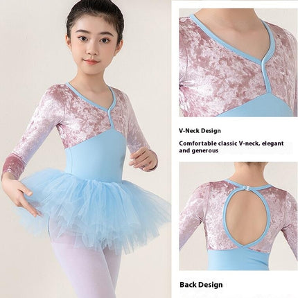 Girls Dancewear Long Sleeve Ballet Costume Toddler Exam Dress Gymnastics Suit Set