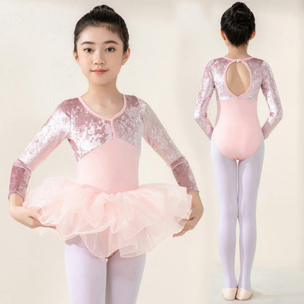 Girls Dancewear Long Sleeve Ballet Costume Toddler Exam Dress Gymnastics Suit Set